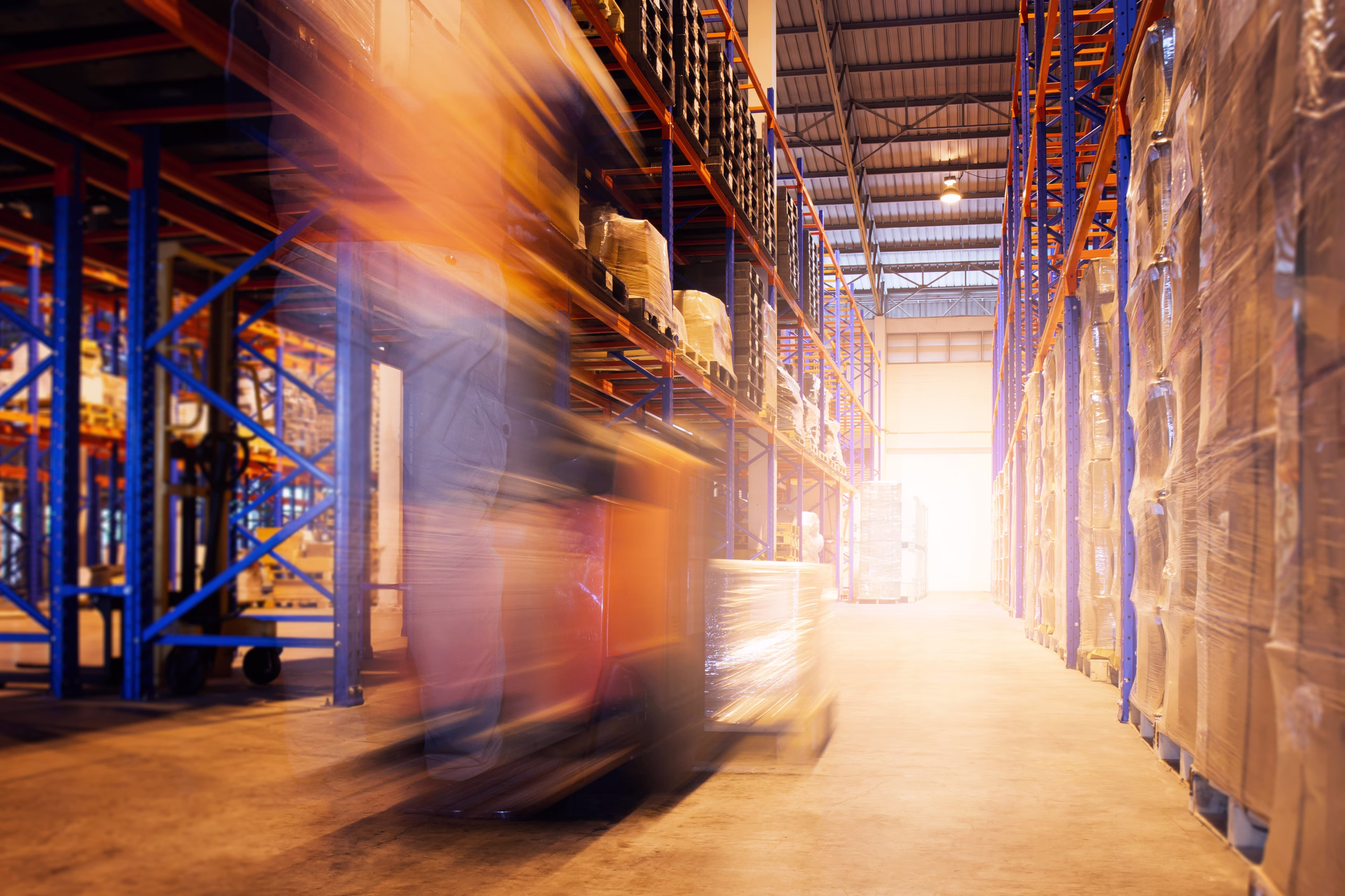AGV or AMR speeding inside a warehouse